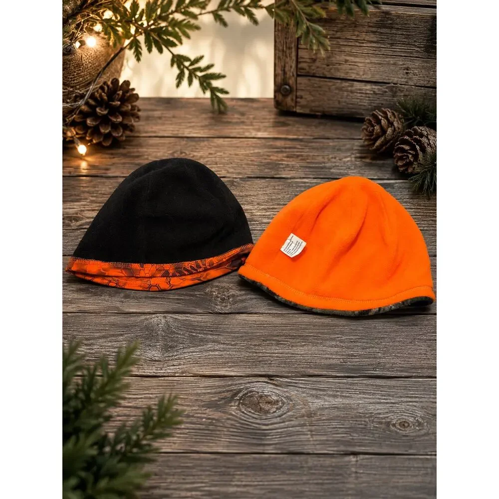 Kryptek & Huntworth Reversible Hunting Beanie Lot of 2 Camo Blaze Orange